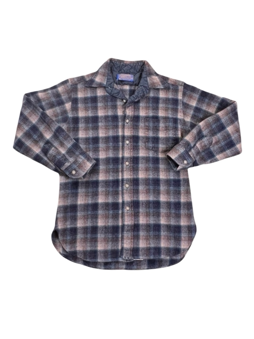 Men’s Vintage Pendleton Wool Flannel Shirt Grey Navy Plaid USA Made 1980s